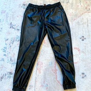 HOT KISS faux leather joggers size Medium with elastic waist and hems. TTS NWOT